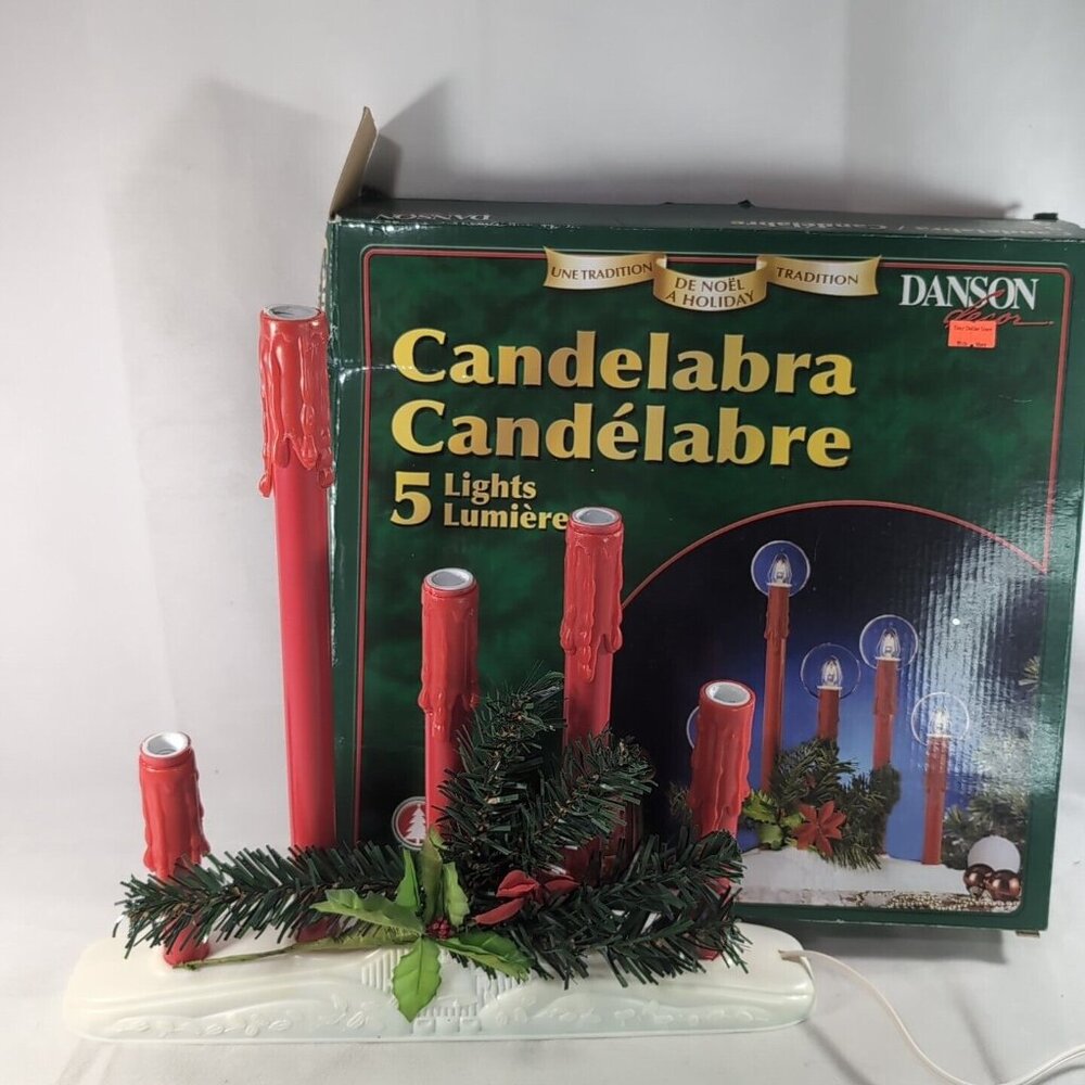 Danson Decor 5 Light Candelabra Christmas Holiday Decor Red Drip Candles Vintage